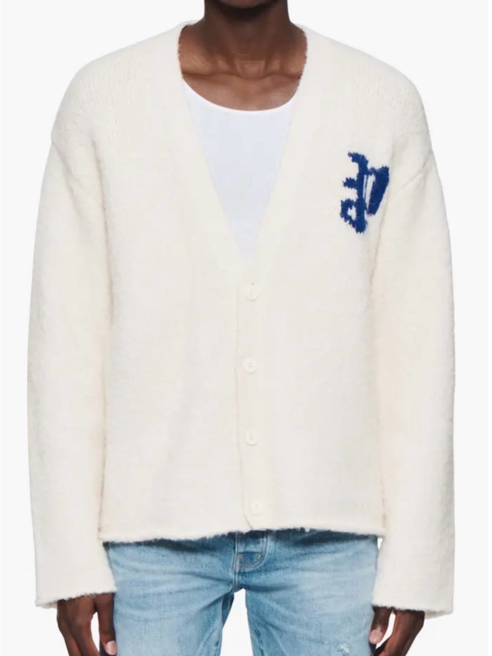 PURPLE BRAND Relaxed Fit Intarsia Logo Off-white Cardigan - Unisex NWT